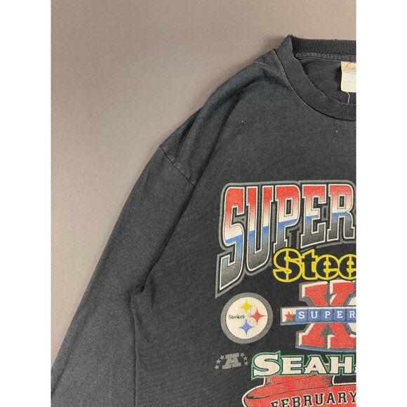 Vintage Y2K NFL Superbowl XL Steelers Seahawks Football Black Long Sleeve Shirt - Picture 5 of 16